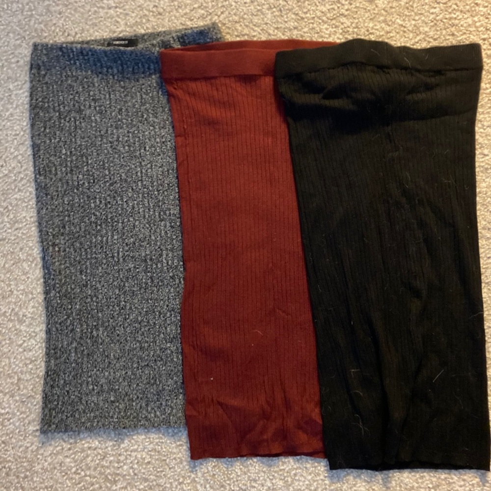 NWOT 3pk Midi Ribbed Bodycon Skirts